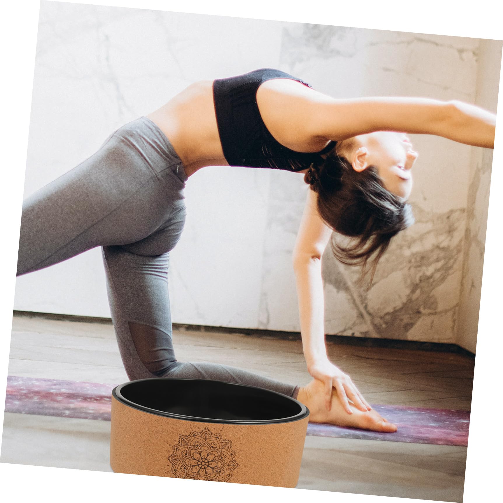 Healeved Rueda de Yoga de Corcho Antideslizante para Entrenamiento de Espalda, Práctica Rueda de Yoga Natural, Adecuado para Estiramientos y Pilates, Uso Doméstico y Deporte Fitness