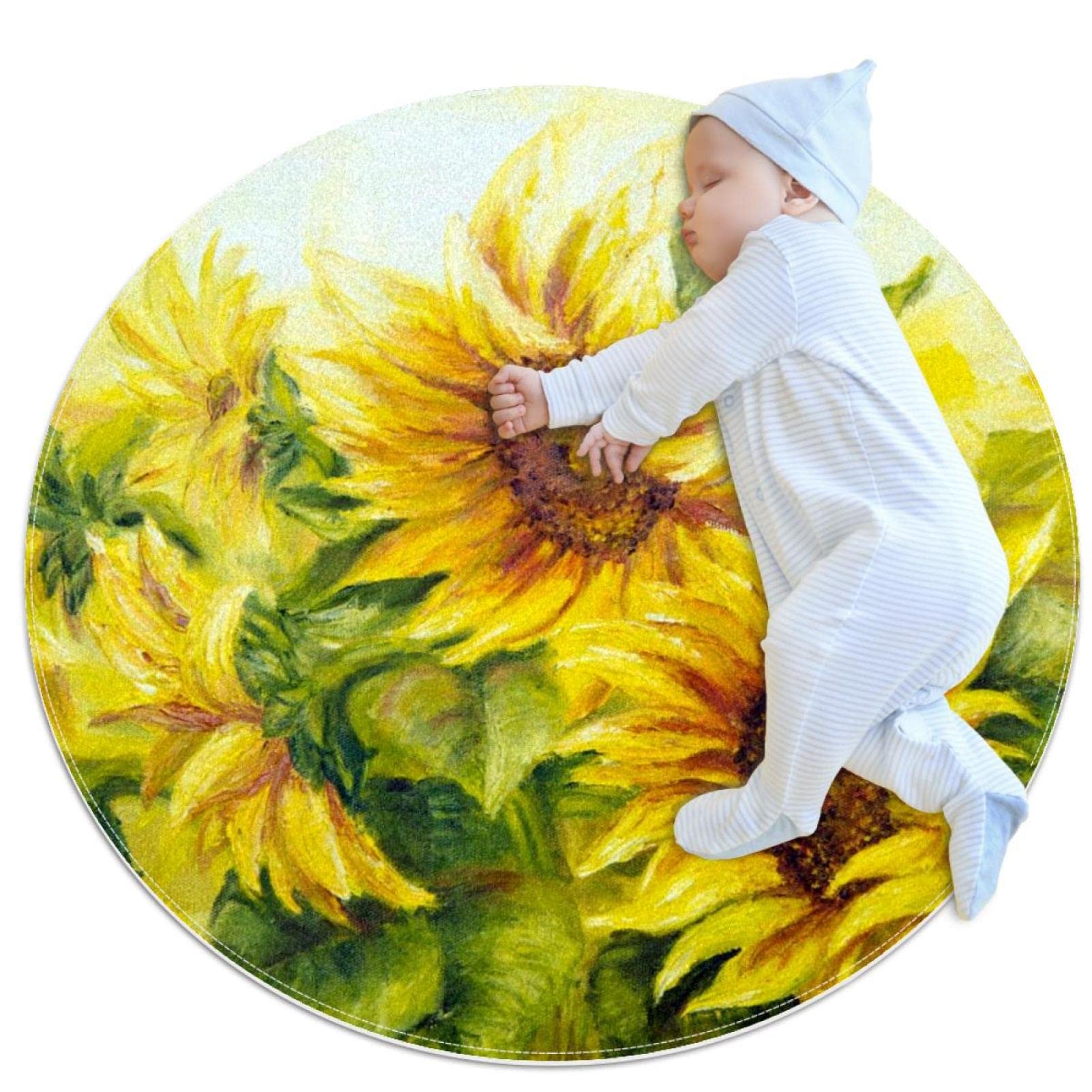 Tapis rond tournesols JDEZ motif floral haute définition et diamètre idéal 100cm