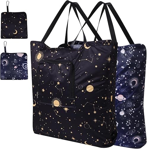 Miniatura 9 de Paquete de 2 bolsas de lavandería de viaje con asa y cordón, bolsas plegables expandibles para ropa sucia con gancho y cremallera, 23 x 20 pulgadas,