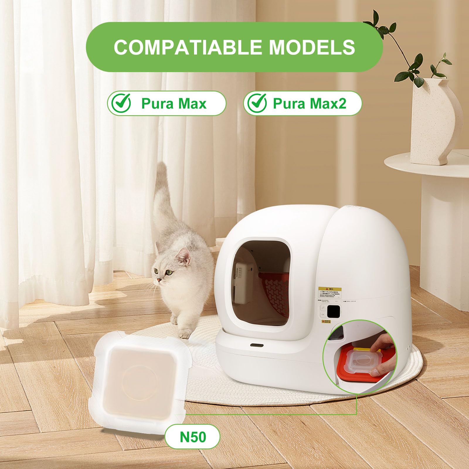 Eliminador de olores N50 para Pura Max autolimpiante, elimina el olor a orina de gato (6 unidades)