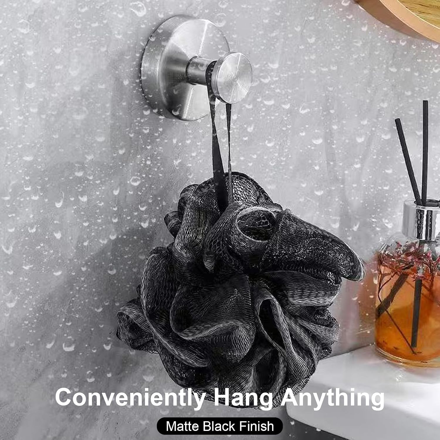 Suction Cup Hooks for Shower, No Drill 15 lbs Hangers,Removable Towel Hooks for Bathroom Window Glass Door,Shower,Wall Decor, Bath Robe Looafh Wreath Hook for Hanging-2 Pack,Silver image 5