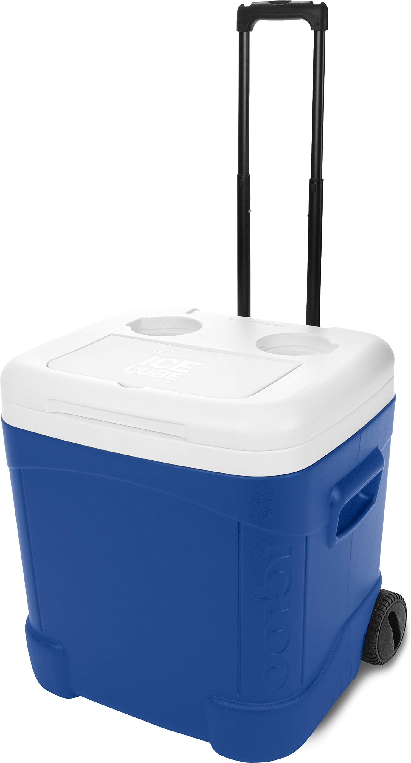 Ice Cube Wheeled Roller Cooler, White/Blue, 60 Qt