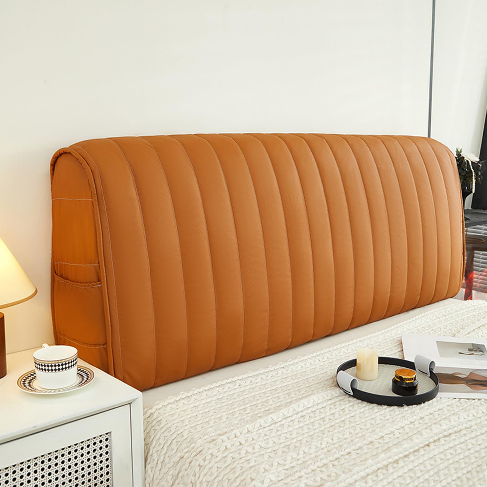 Matelassé Housse Tête De Lit Simili Cuir Imperméables Couverture De Tête De Lit Anti-poussière Housse de Protection (Orange,180 cm)