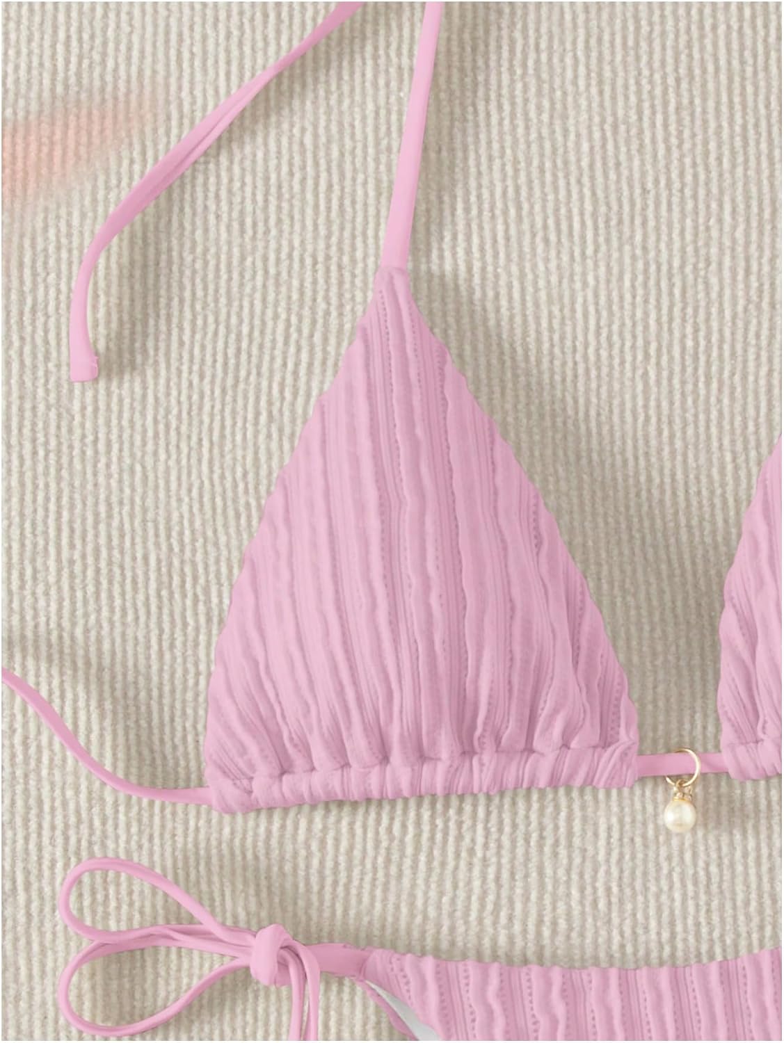 Verdusa Bikini Sets for Women 2 Piece Swimsuits Swimwear Beach Outfits Halter String Triangle Thong Bikini