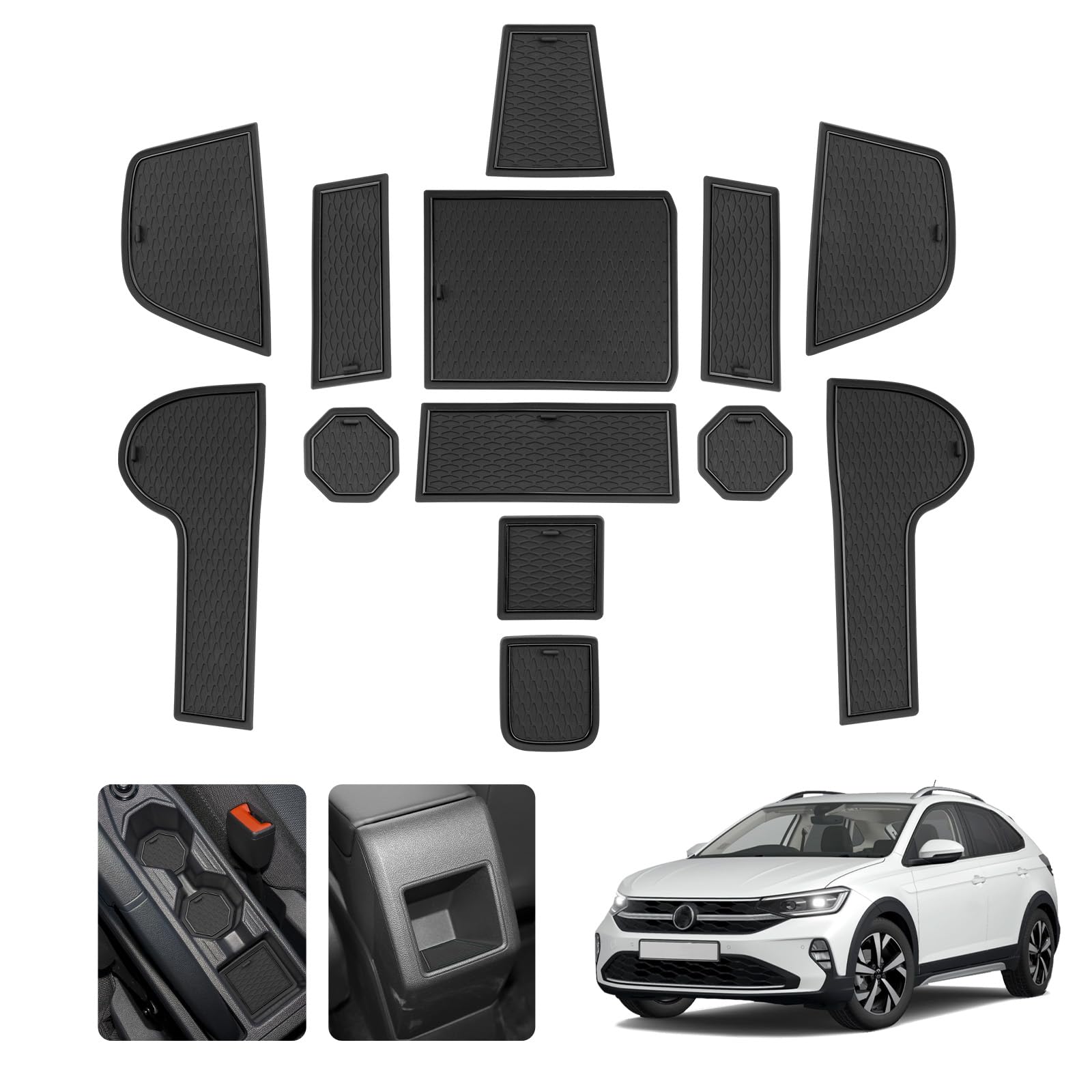 LUWU Auto rutschfeste Gummimatten für VW Taigo 2021-2025 2026 Mittelkonsole Antirutschmatten Anti-Staub Becherhalter Gummi Matte Taigo Innenraum Zubehör (Schwarz)
