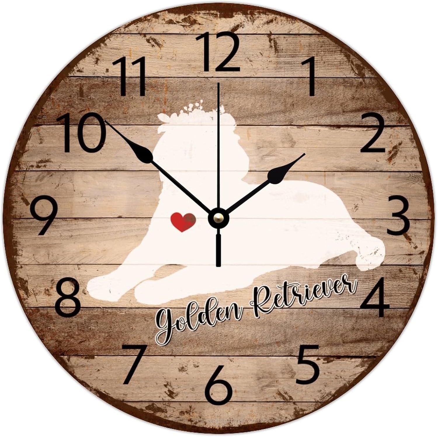 Wooden Wall Clock Silent Non-Ticking Large Numbers Battery Operated Golden Retriever Country Wall Clocks Funny Pet Lovers Gift Wooden Wall Decor for Girls Room Patio Daycare 12 Inch