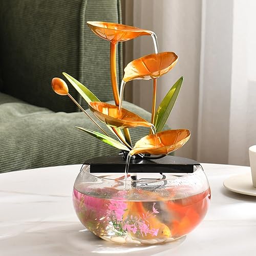 Miniatura 6 de Fuentes de mesa para interiores de hojas de loto, fuentes de relajación para pecera, mesa de cascada, fuente de decoración para el hogar, oficina,