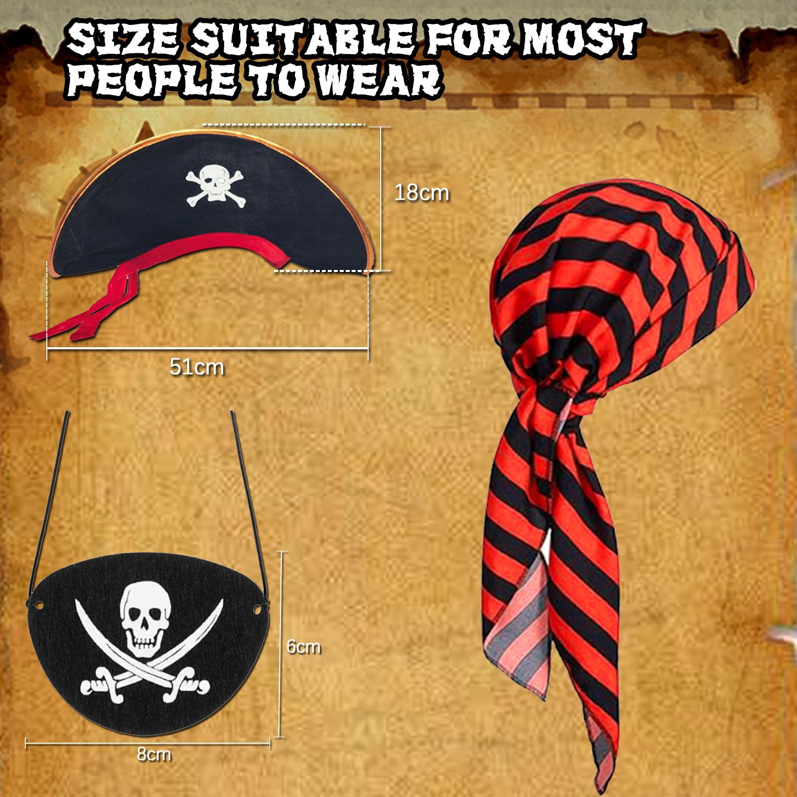 Maazusa Pirate Costume for Men, Adult 4-Piece Set including Pant, Hat, Skull Eye Patch - Image 3