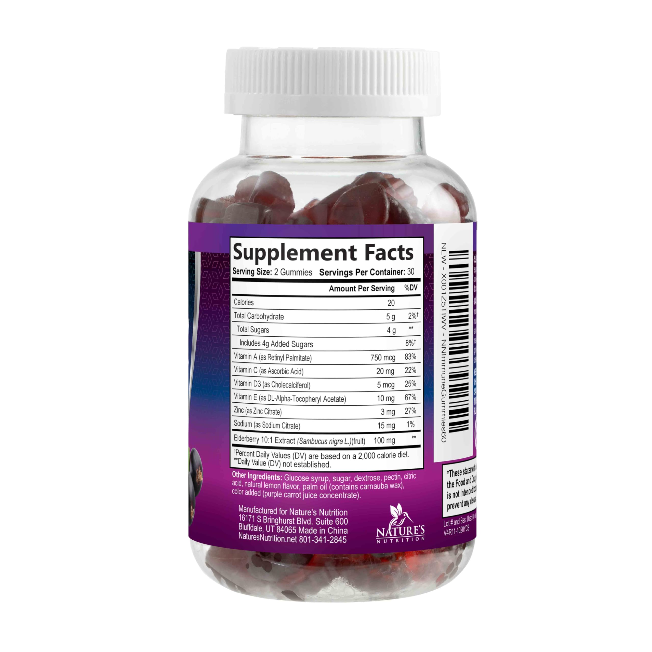 Elderberry Immune Support Gummies 100mg - 3X Strength Sambucus Elderberry Gummy with Vitamin C, D3 & Zinc - Natures Black Elderberry Extract, Immune Support Supplement for Adults & Kids - 60 Gummies — Amazon image 9
