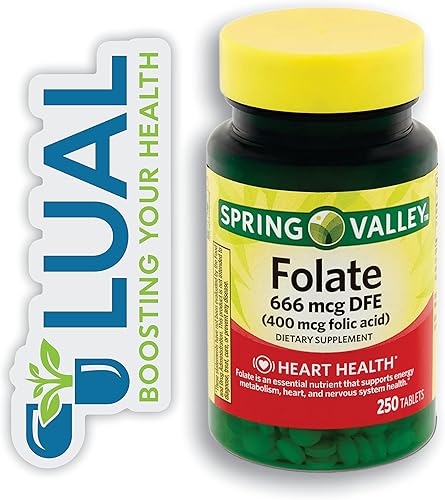 Folato 666 mcg dfe 400 mcg ácido fólico. Incluye adhesivo Luall + folato Spring Valley 666 mcg dfe 400 mcg ácido fólico. 250 unidades
