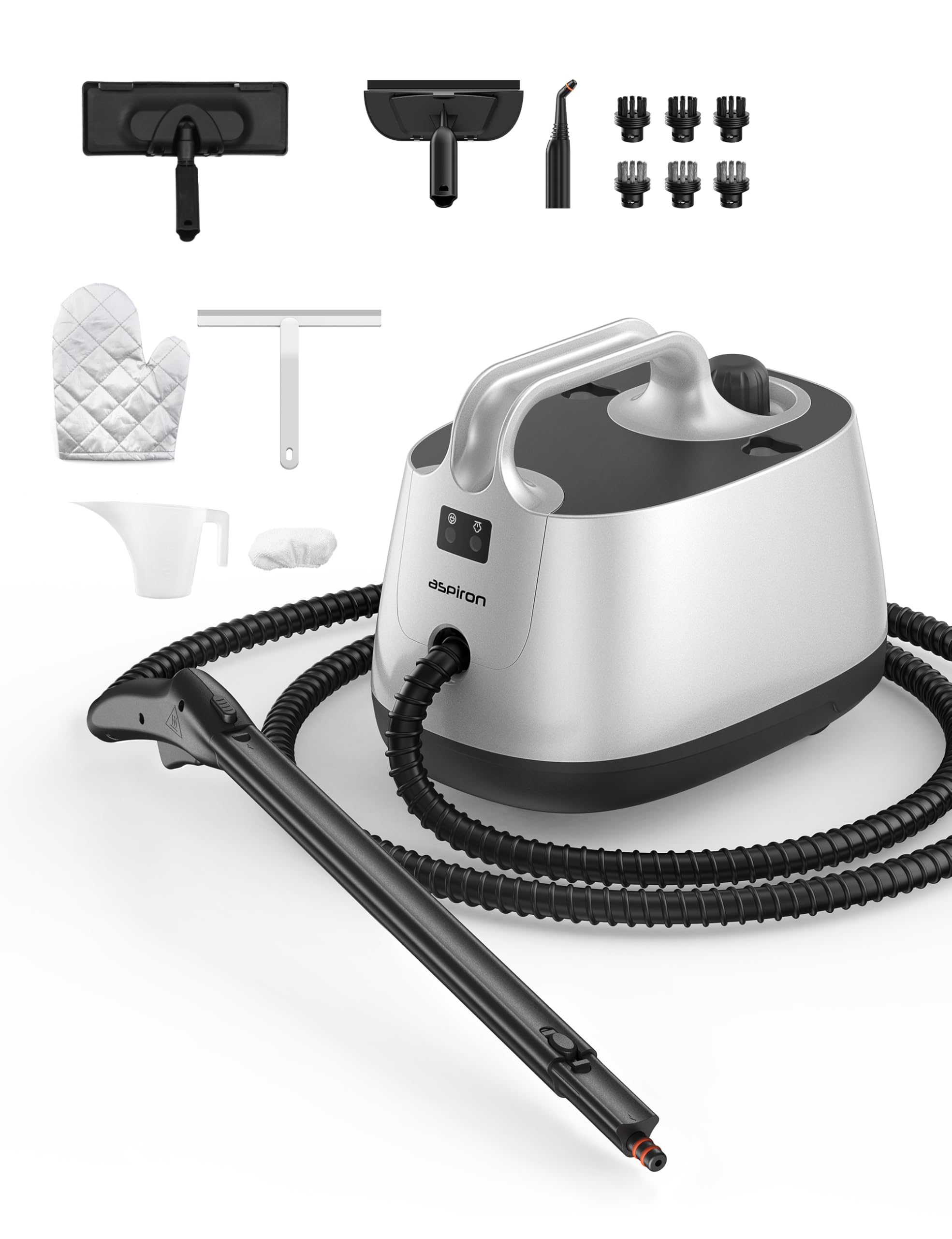 Steam Cleaner, Aspiron Upgrade Steamer with 21 Accessories, Portable Multipurpose Steam Cleaner, Quick Heating,1.5L Capacity, Heavy Duty Steam Cleaner Carpet and Upholstery, Floors, Tiles, Car, Grey
