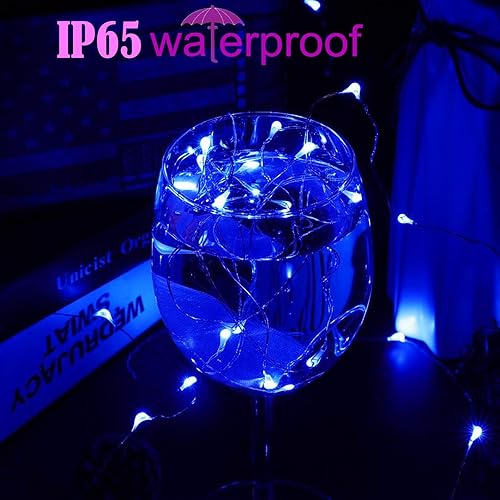 Miniatura 7 de RUICHEN Tira de luces LED extralargas de 165 pies, 500 luces LED de alambre plateado, enchufe, azul