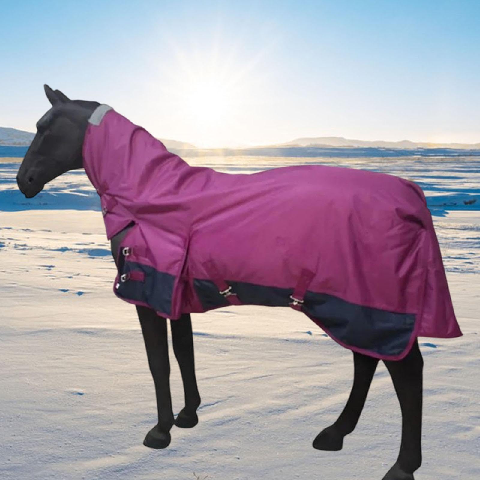 Manta de Invierno para Caballo con Abrigo Grueso y Transpirable Manta Impermeable con Capucha y Cubre Cuello Envoltura Abdominal para Caballos, Rose Red S