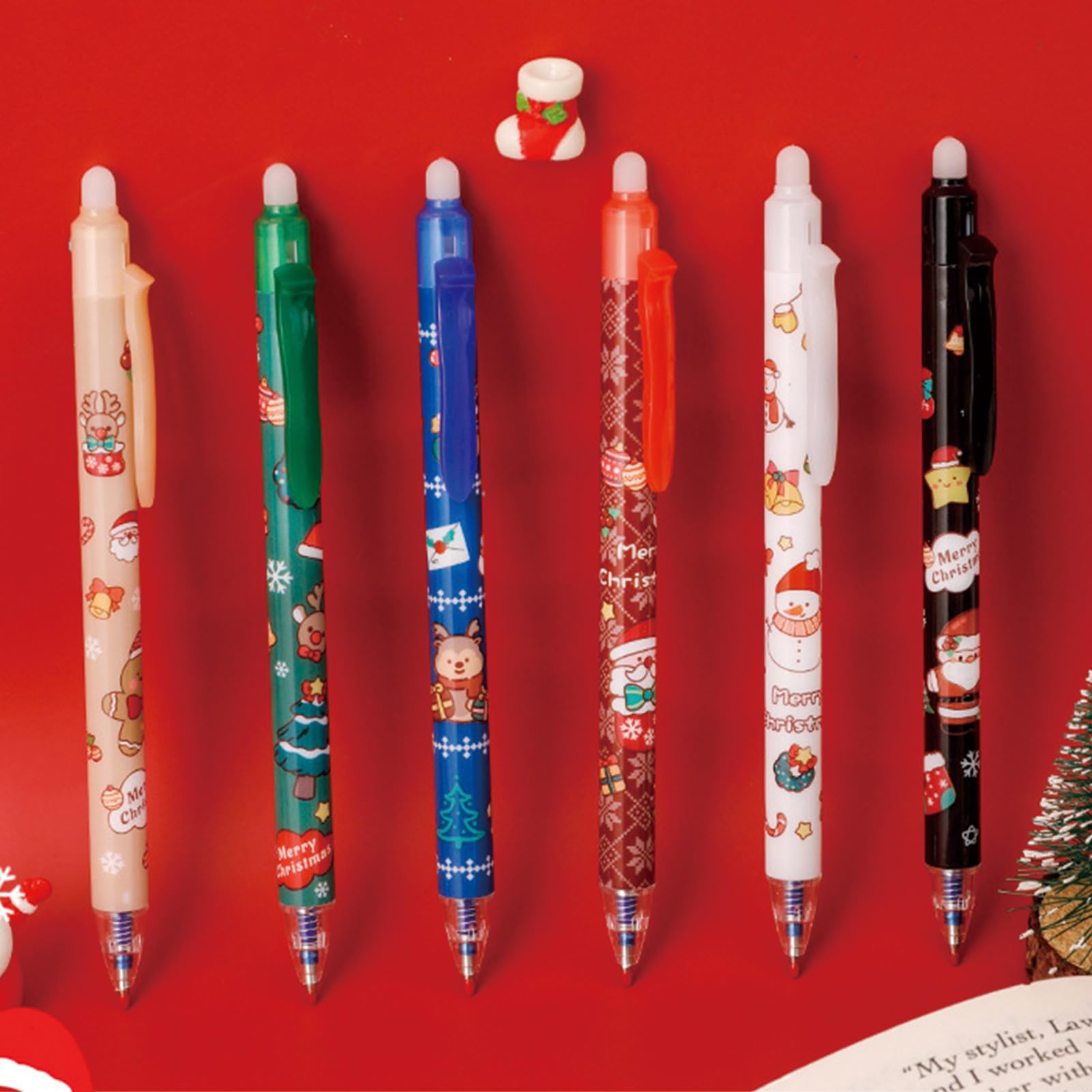 6 Pcs Cute Christmas Erasable Pens Xmas Retractable Pens Erasable Gel Ink Pens Cartoon Pen 0 5mm Blue — view 7