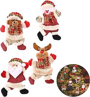 Christmas Plush Hanging Ornaments Decorations - 4Pack Christmas Tree Vintage Mini Decoration with Elk Bear Santa Snowman Bear Xmas Tree Pendant Crafts for Christmas Holiday Festive Home Decor