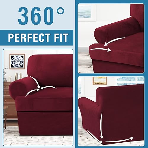 Miniatura 8 de H.VERSAILTEX Funda para sofá de 2 piezas, fundas para sillón con cojines en forma de T, funda para sofá de terciopelo, protector de muebles, fundas