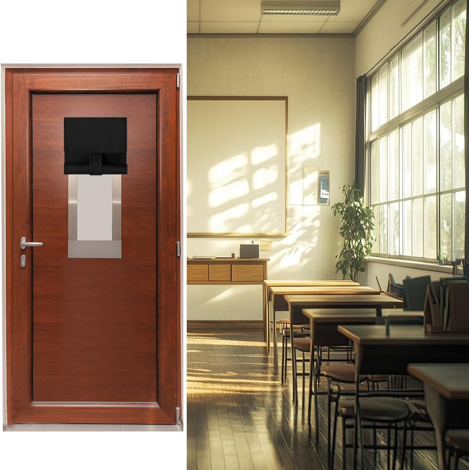 Classroom Door Window Cover School Small Curtains Self Adhesive Room Darkening No Drill Blackout Shades W 9.8 Inch X H 39 Inch (4, Black)