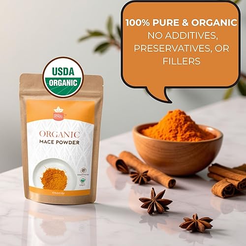 Vista 4 de SPICY ORGANIC Ground Mace - Exquisito polvo de especias de maza para cocinar, hornear, salsas, sopas, bebidas y platos salados, certificado orgánico