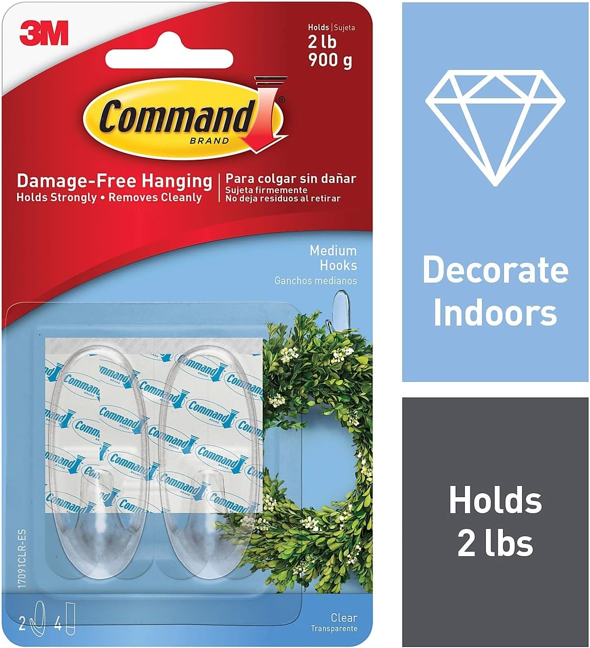 Command Strips 17091CLR Medium Clear Command™ Hooks 2 Count