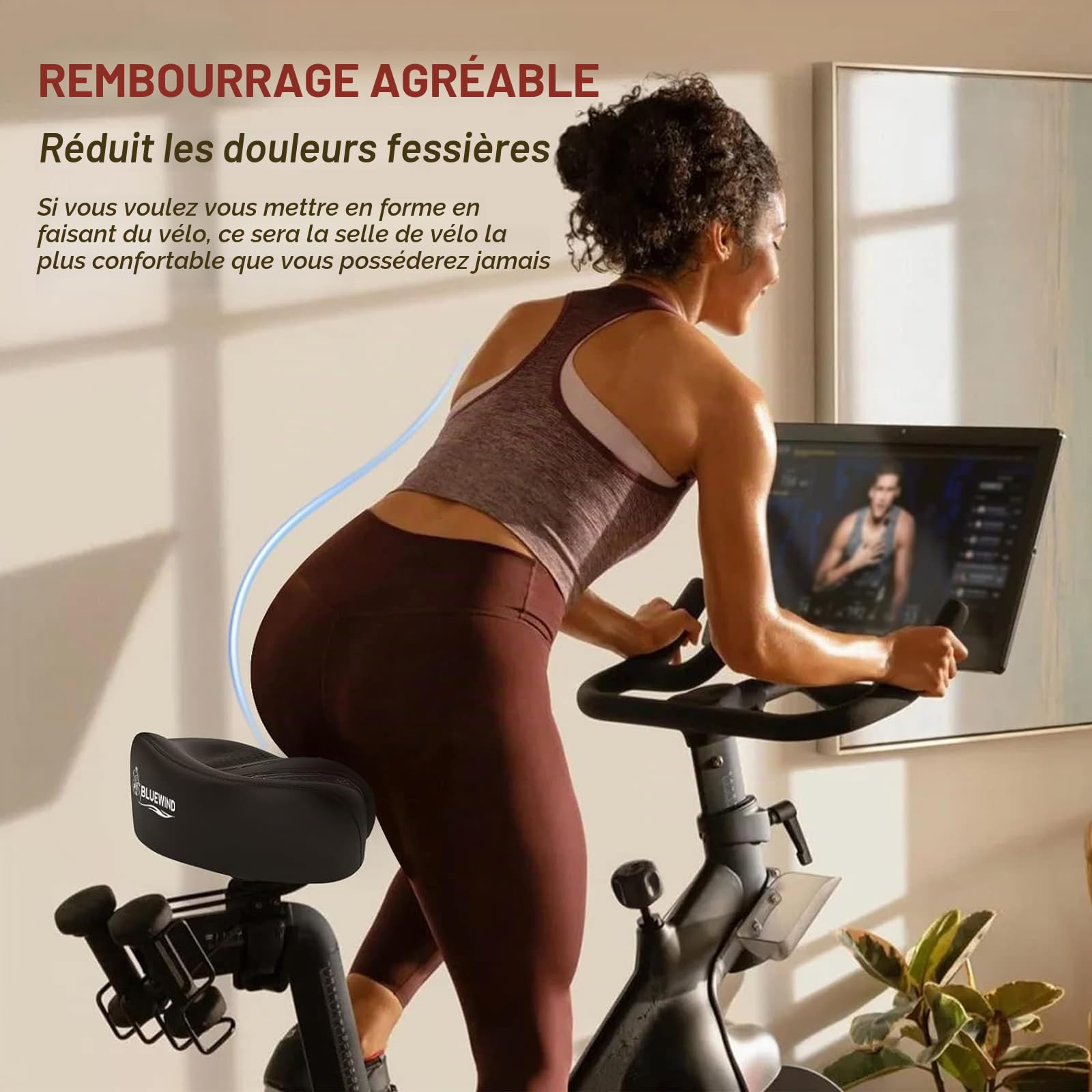 BLUEWIND Noseless Selle de vélo surdimensionnée avec dossier large pour vélo électrique, s'adapte à la plupart des vélos d'appartement ou de route stationnaires pour homme et femme (noir)