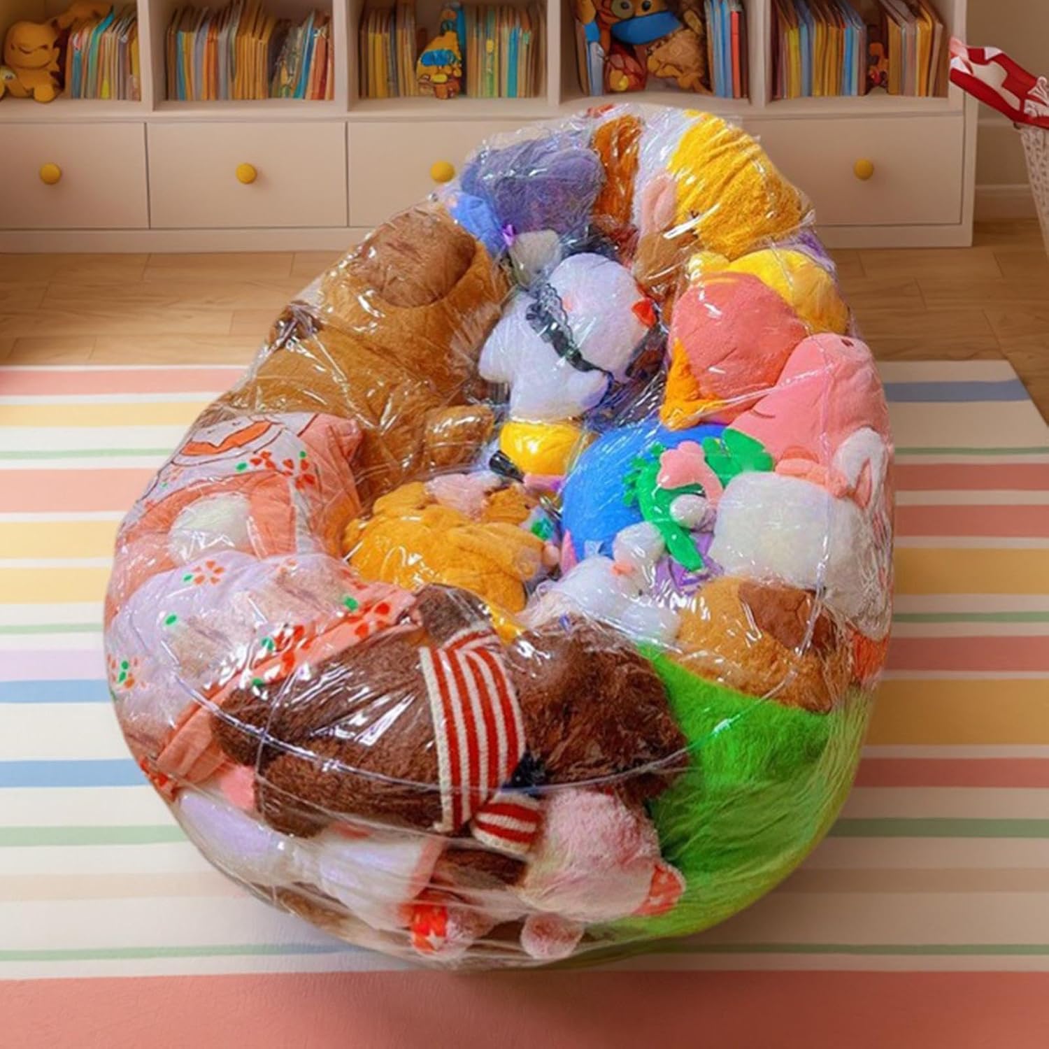 kid Clear Bean BagCover - 80cm Plush Toy Storage Organizer, Transparent Furniture Seat Covers, Durable Zipper Beanbag Shell | Bean Bag Cover