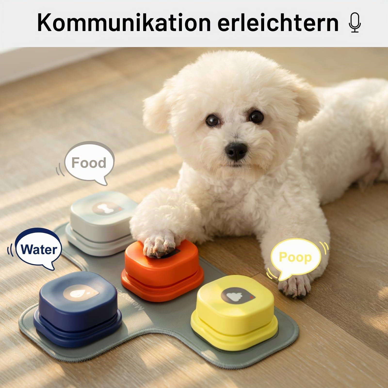 MEWOOFUN Hundeknöpfe Trainingsklicker mit Sprachaufzeichnung für das Hundetraining mit Matte und DIY-Aufklebern – Haustier-Befehlssummer für Hunde und Katzen (4 Pack)