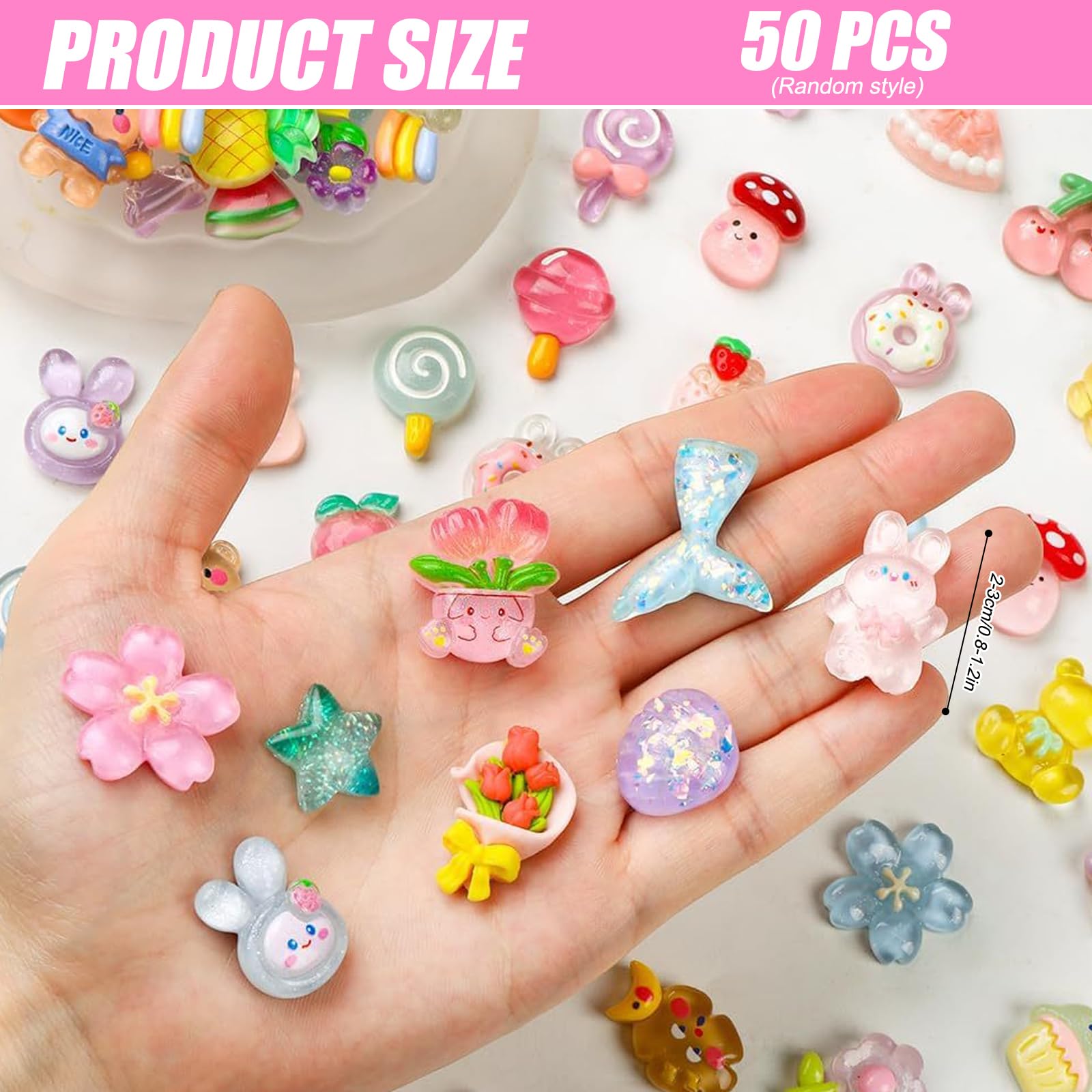 50 Pieces Mixed Slime Charms Set,Cute Resin Flatback Beads Making Kit,Slime Charm Making Ornaments Supplies for DIY Crafts,Scrapbooking,Phone Charm Crafting (B Style) - Image 2