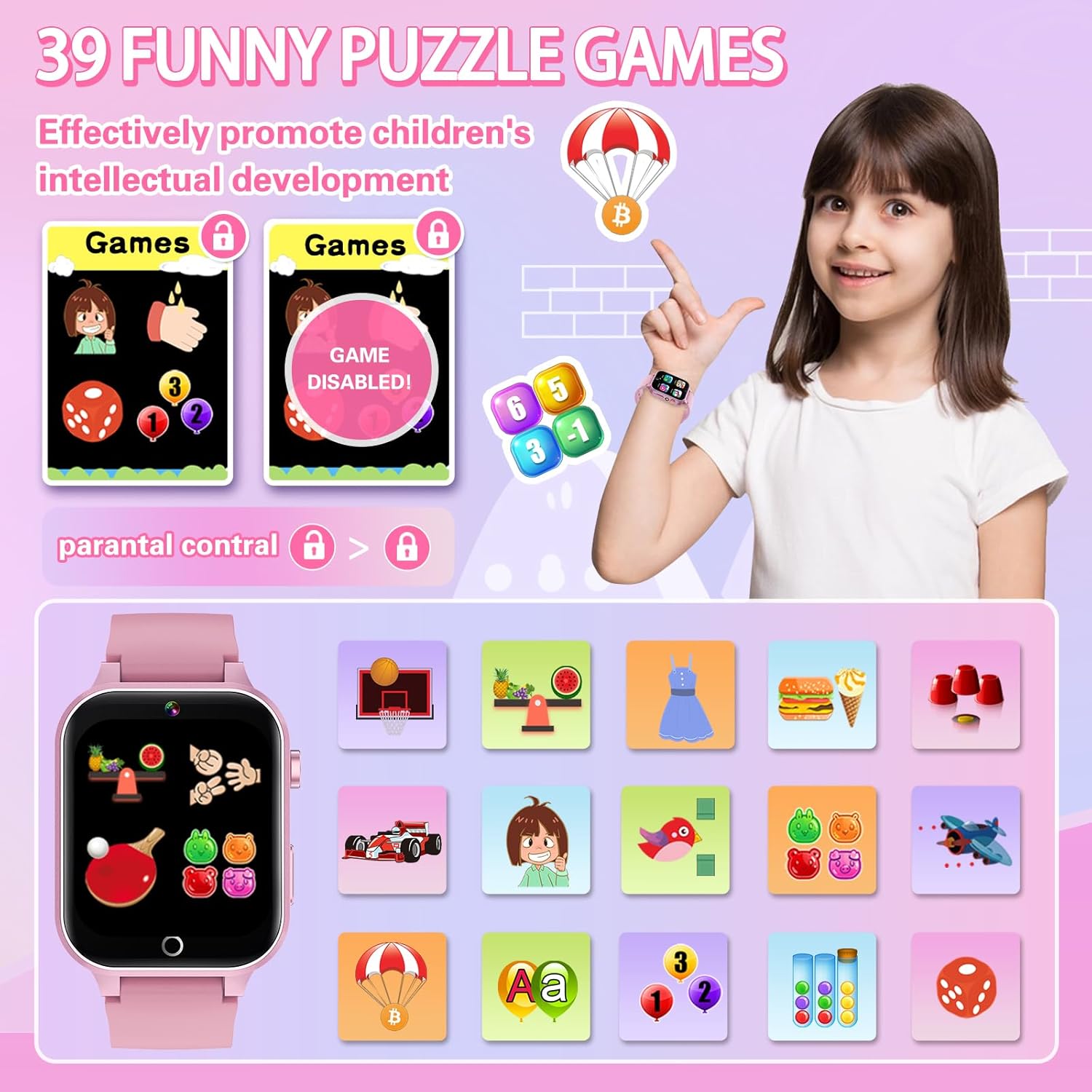 Kids Smart Watch Girls Gift for Girl Aged 6-12, HD TouchScreen Kids Watch with 39 Games Video Camera Music Pedometer Audiostory Learn Card Educational Toys Birthday Gifts for Girls Ages 5 6 7 8 9