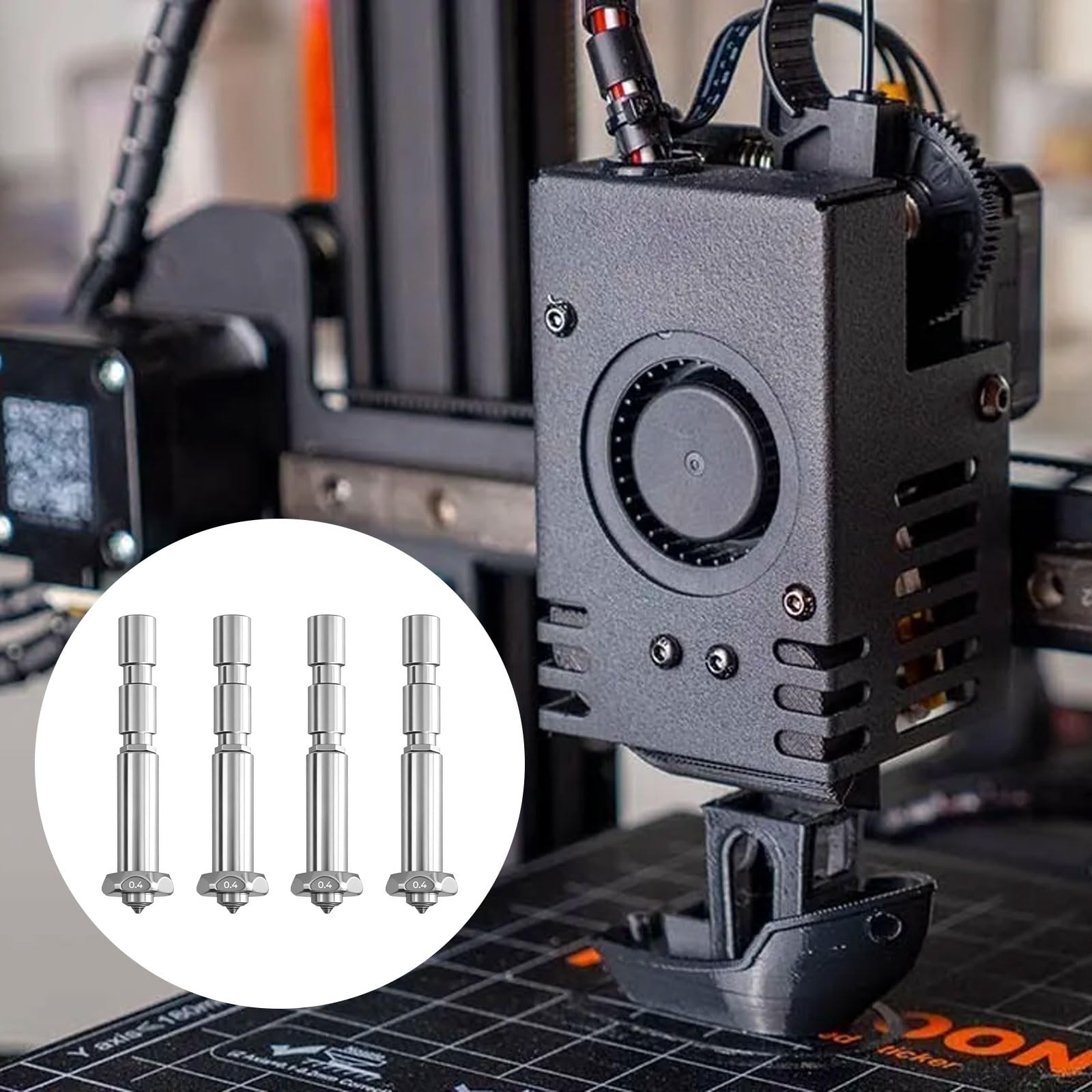 Lot de 4 buses Kobra 3 Max de 0,4 mm, buse à changement rapide intégrée en acier trempé, buse de pulvérisation chaude, kit de buse de 0,4 mm Compatible with Anycubic Kobra 3 Max