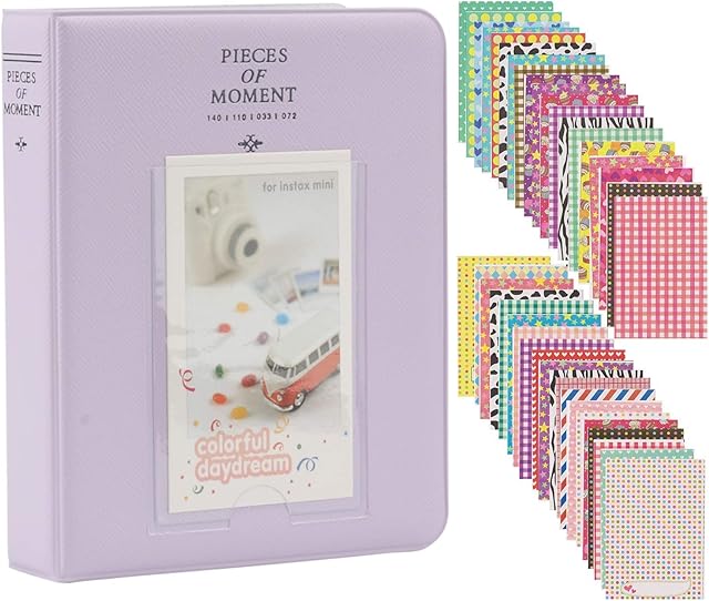 Annle Mini Photo Album Compatible withFujifilm Instax Mini 11 7s 8 8+ 9 25 26 50s 70 90 Instant Film Camera & Name Card with 20 PCS Stickers - Lilac purple A