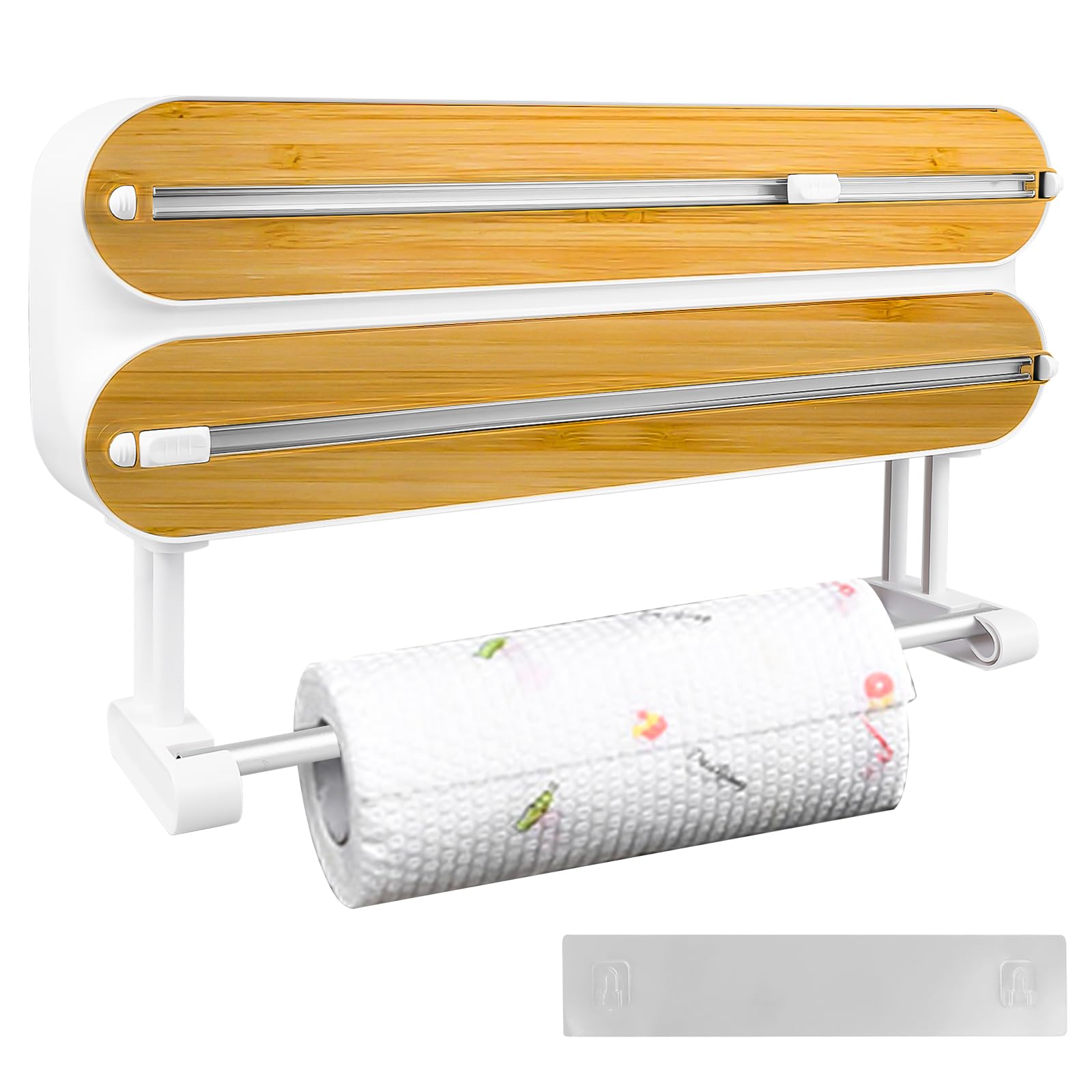 Portarotolo da parete da cucina, 3 in 1 con taglierino, dispenser magnetico di pellicola in alluminio e contenuto fresco, taglierina con porta rotolo da cucina senza foratura, per cucina (bianco)