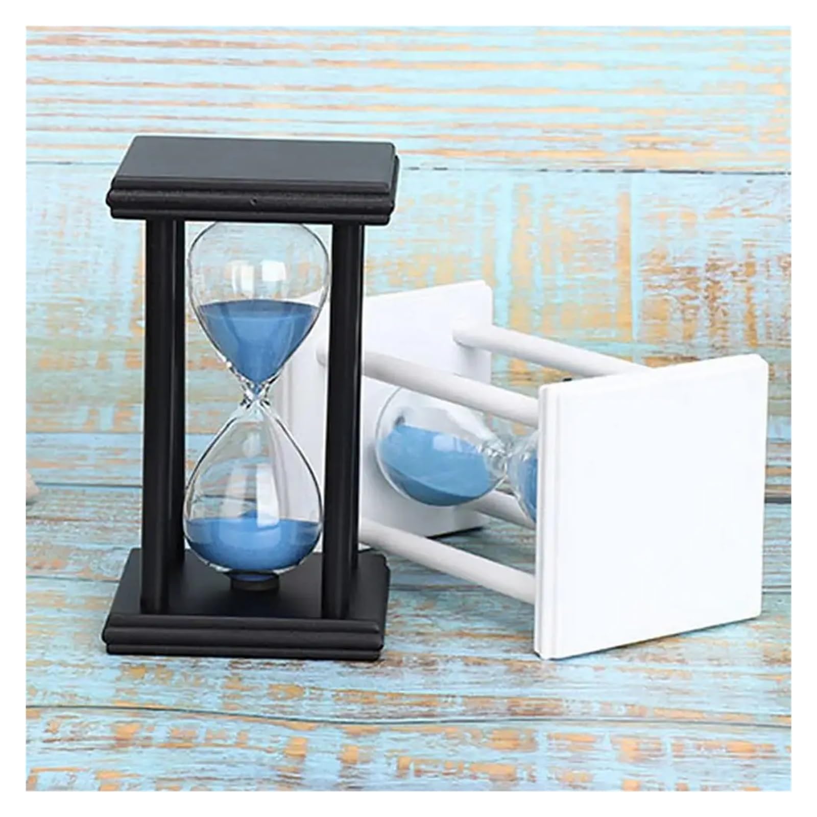 Sanduhr Uhren Sanduhren Timer Sanduhr Holz Sanduhr Geschenk Desktop Ornamente Dusche Timer Küche Schule Wohnkultur(White Blue 60 Min)