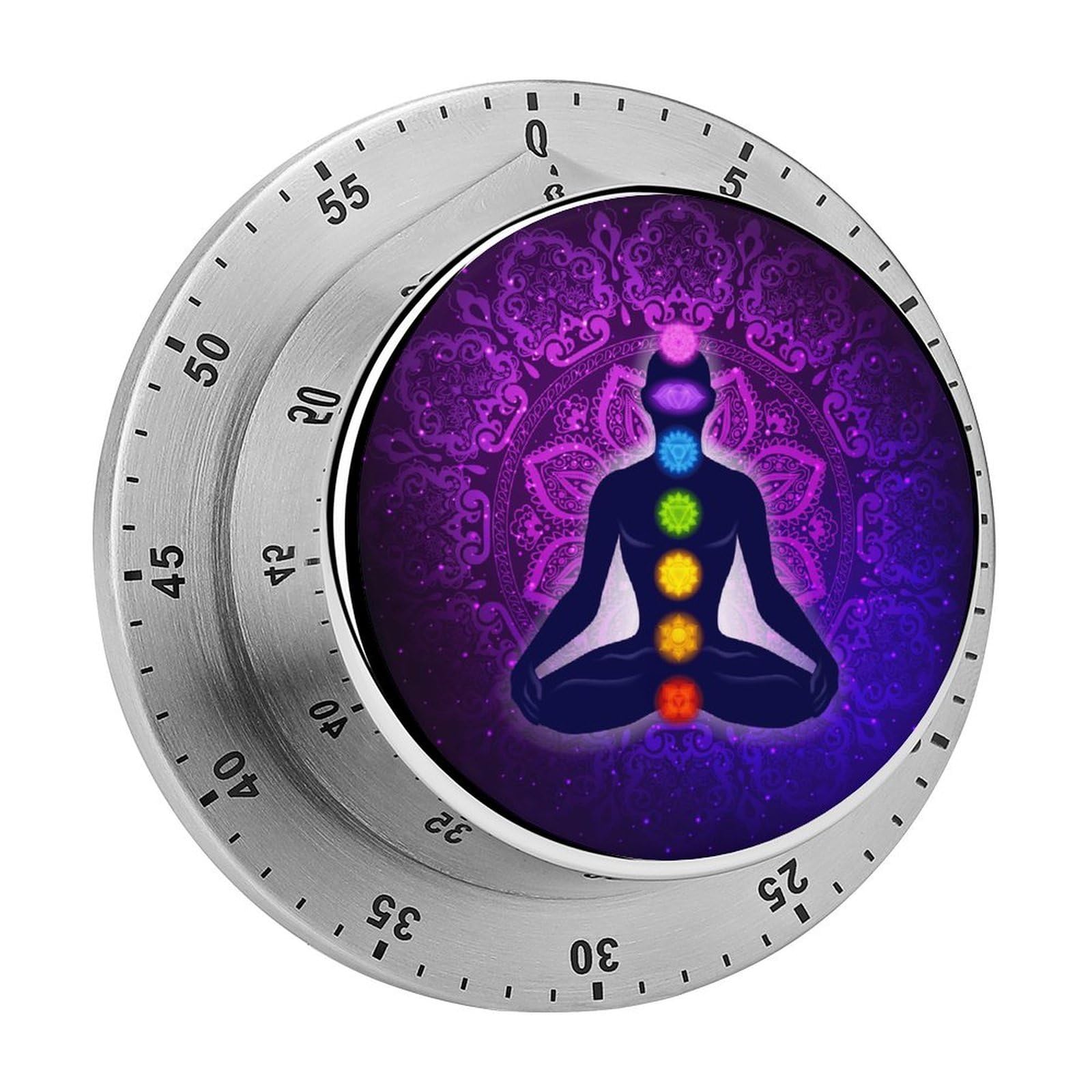 Seven Chakra Yoga Meditation Lotus Purple Mandala Circular Rotating Timer, Suitable for Kitchen and Bedroom