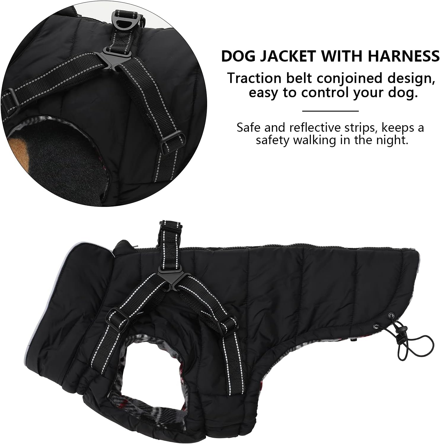 Pethiy Winter Warm Coat Waterproof Dog Winter Jacket with harness traction belt,Pet outdoor jacket Dog autumn and winter clothes for Medium small Dog-Black-M - Image 4