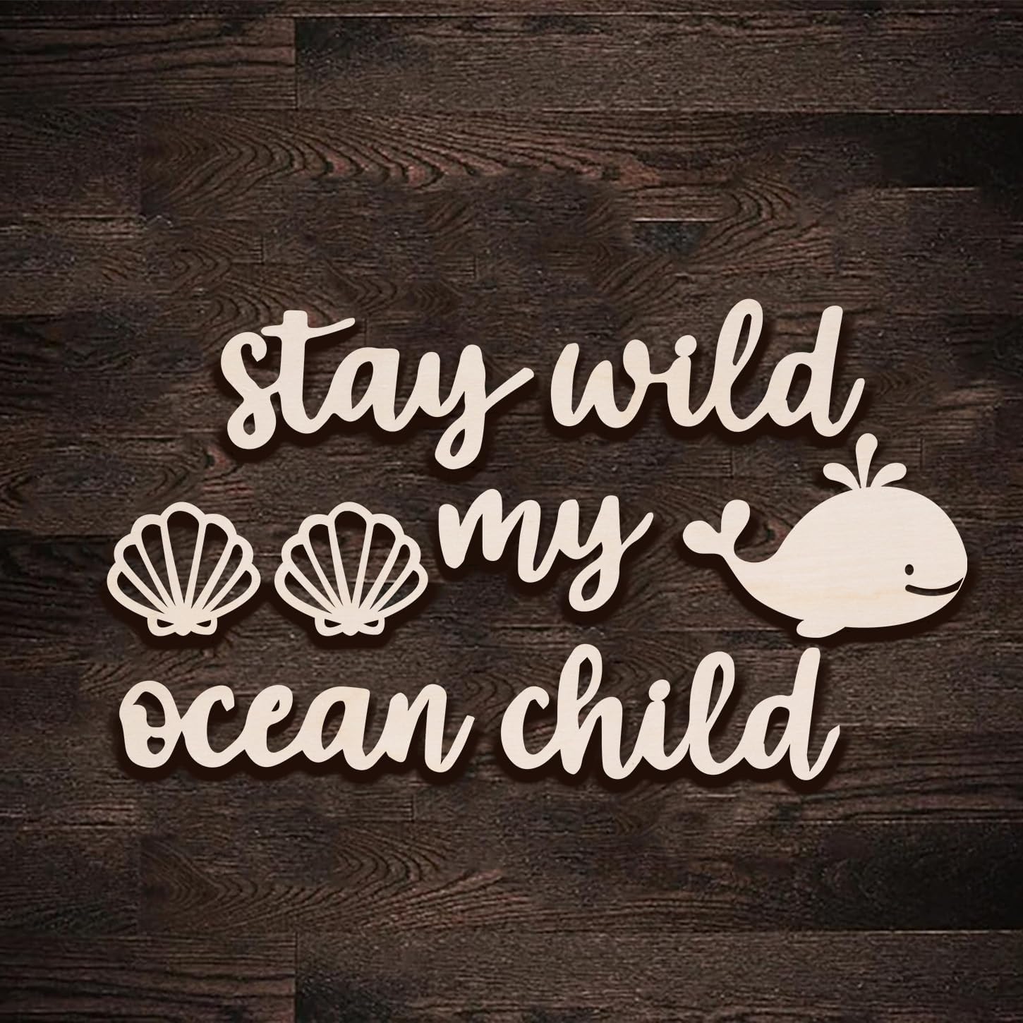 Q068 Wood Stay Wild My Ocean Child Decor, Black Artistic Room Decor for Child, Wooden Nursery Deco, Elegant Shells and shark Ocean Boho Wall Art for Boy and Girl Bedroom, Living Room