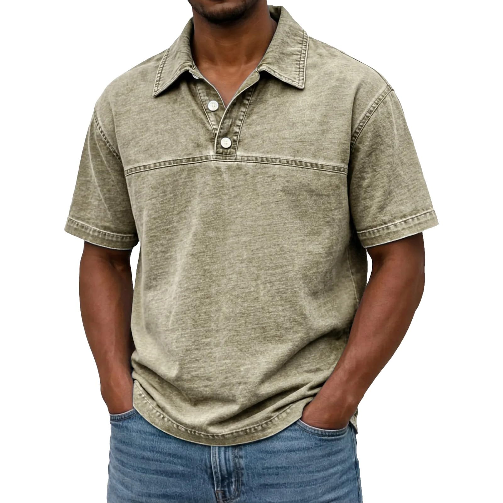 Camicia da Uomo Henley con Abbottonatura a Bottoni a Maniche Corte Tinta Unita Vintage Elegante Classica vestibilità Regolare per Allenamento Quotidiano