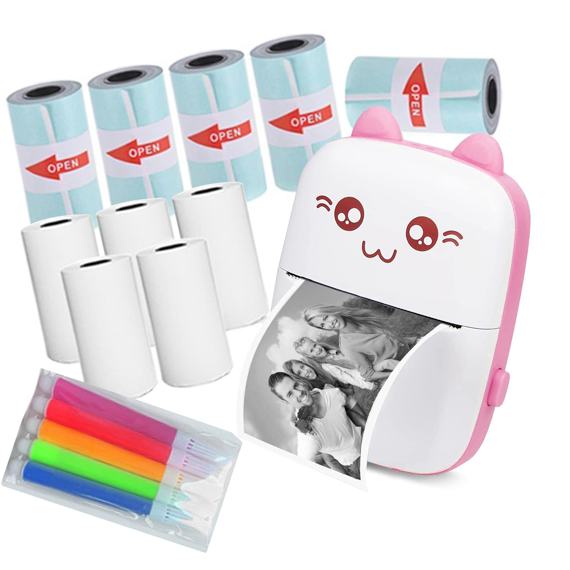 WANGCL Termiczna drukarka etykiet z ładowaniem USB, przenośna, bezprzewodowa drukarka fotograficzna Bluetooth, kompatybilna z systemem Android lub iOS, z 1 rolką papieru termicznego (różowa)