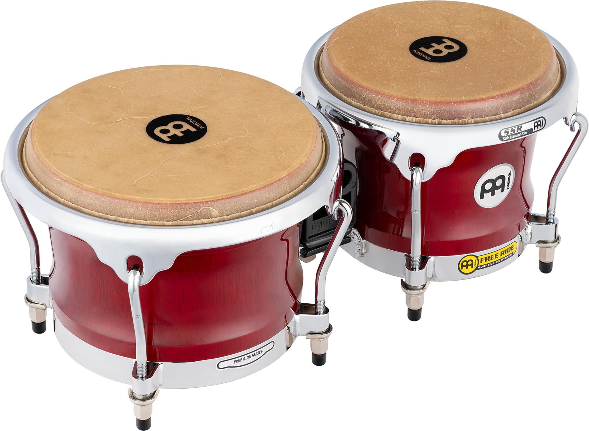 Meinl Percussion Professional Series Bongos, Rot (FWB400CR) | 2 Handtrommeln, 7 und 8,5 Zoll, Inklusive Stimmschlüssel, Siam Eiche