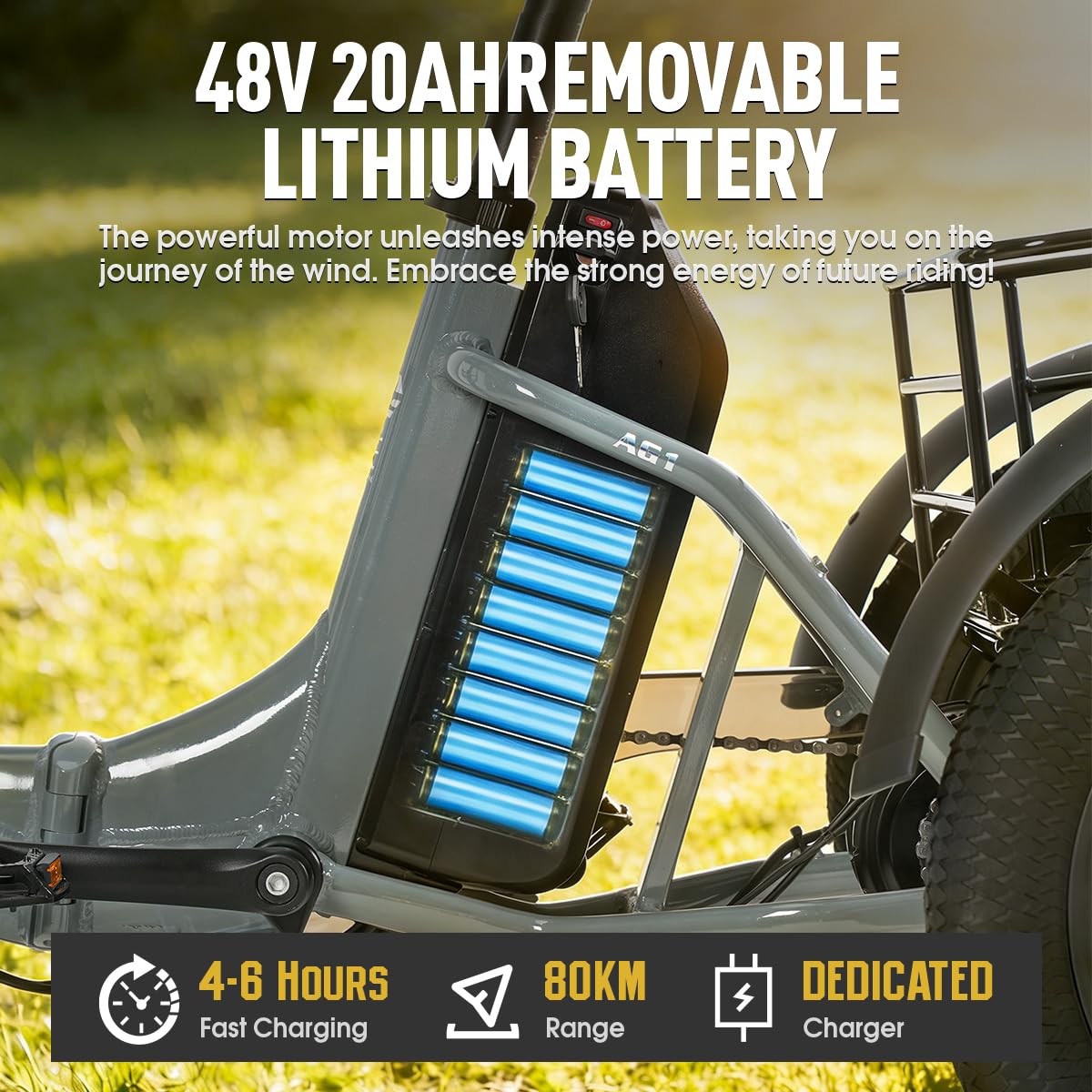 Triciclo elettrico Antgooat AG1 Pro, bicicletta elettrica pieghevole per adulti, dotata di batteria da 48 V e 20 Ah, con un'autonomia fino a 150 km, dotata di portapacchi sia anteriore che posteriore,