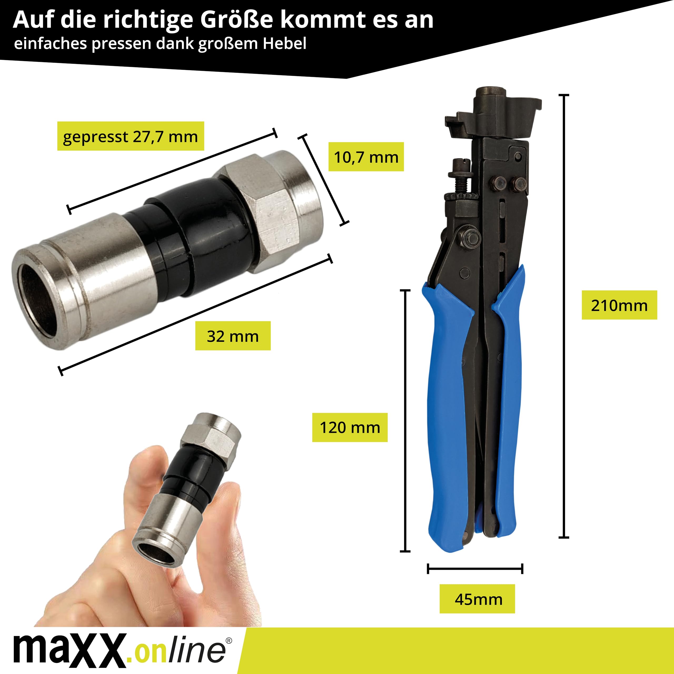 Lot de 20 connecteurs F et pince de compression, connecteur d'antenne coaxial, connecteur de compression, fiche satellite pour l'intérieur et l'extérieur, fiche coaxiale