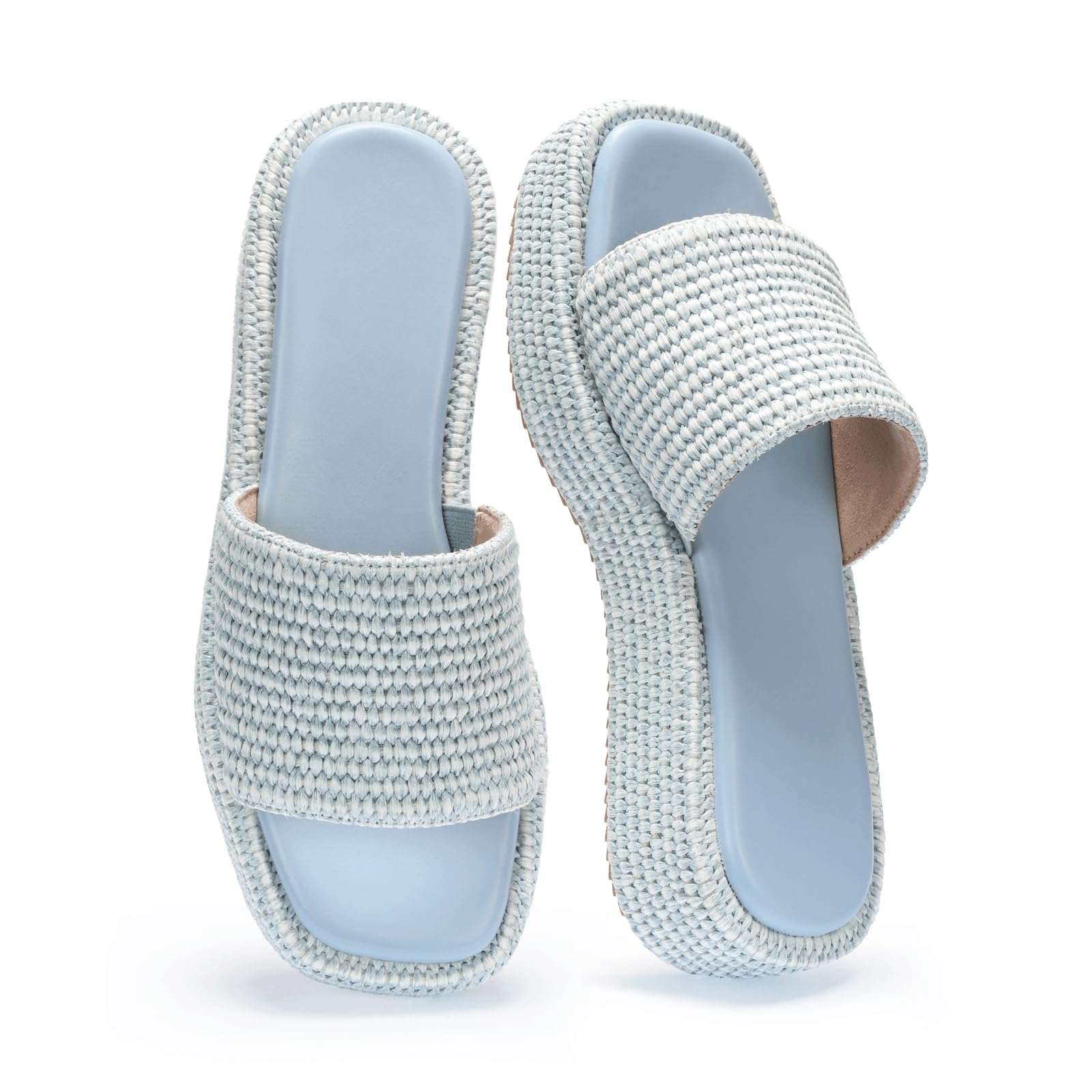 Monrovia Platform Sandals Women Raffia Espadrille Slides, Woven Straw Flatform Beach Sandals Women, Slip On Summer Vacation Shoes, Comfortable Casual Daily Wear
