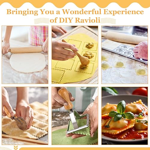 Miniatura 7 de Hushee Juego de 8 máquinas para hacer pasta, incluye máquina para hacer fideos de acero inoxidable, estante de secado de pasta de madera, cortador