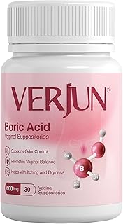 Verjun Boric Acid Vaginal Suppositories 600mg - Gelatin Capsules, Natural Vaginal Wellness, Odor Control, pH Balance - 10...