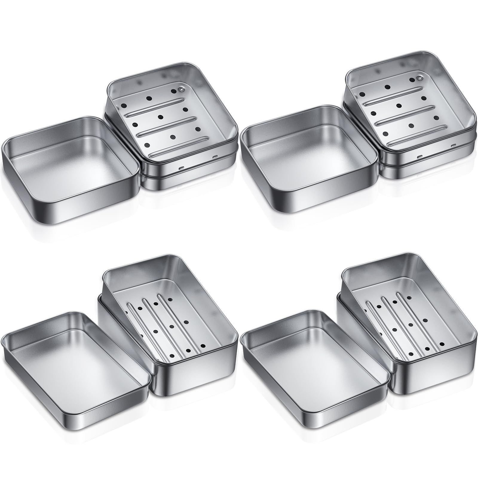 ANVINKU Travel Soap Cases 4PCS, Aluminium Metal Soap Dish With Lid