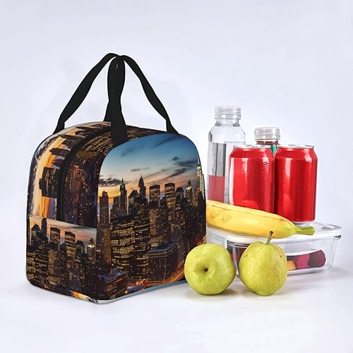 Miniatura 8 de AdaNti Bolsa de almuerzo con estampado de paisajes de la ciudad de Nueva York, portátil, reutilizable, bolsa de almuerzo para trabajo, camping,