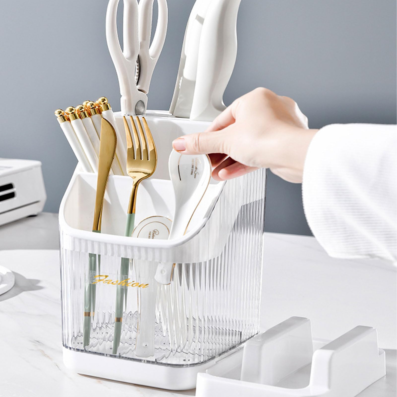 Obrotowy uchwyt na przybory kuchenne z 3 przegródkami, wentylowany plastikowy organizer na blat, stylowy wielokolorowy design (czarny) idealny dla domowych kucharzy