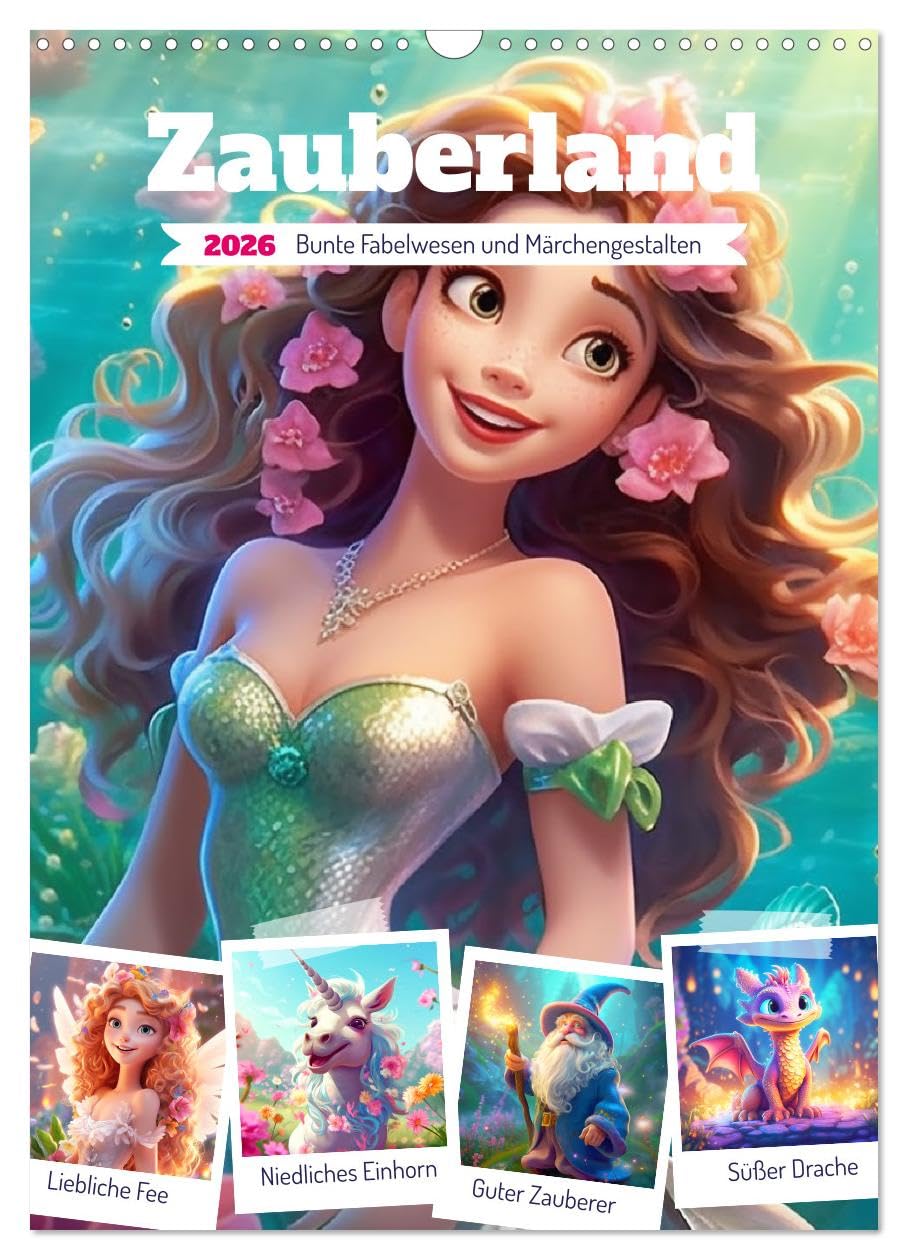 Magic land. Colorful mythical creatures and fairy tale characters UK-Version (Wall Calendar 2026 DIN A3 Portrait), CALVENDO 12 Month Wall Calendar