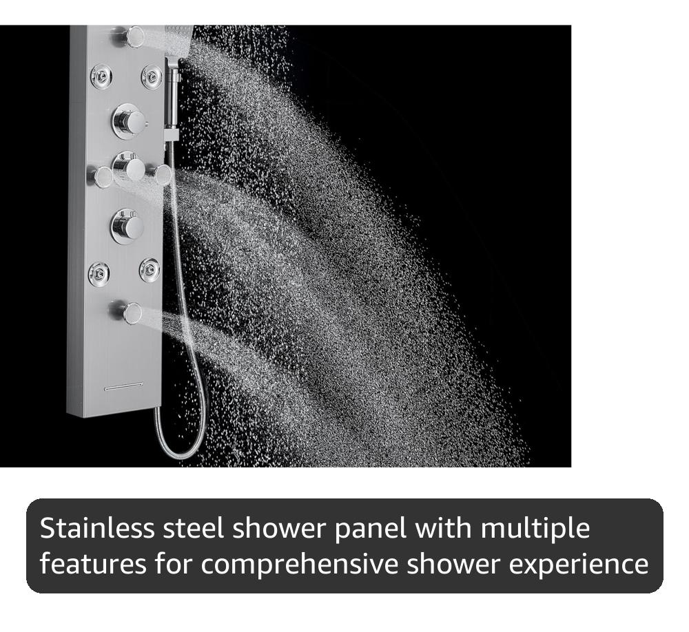 ROVOGO Shower Panel with 4 Body Jets and 4 Mist Spray, Rainfall