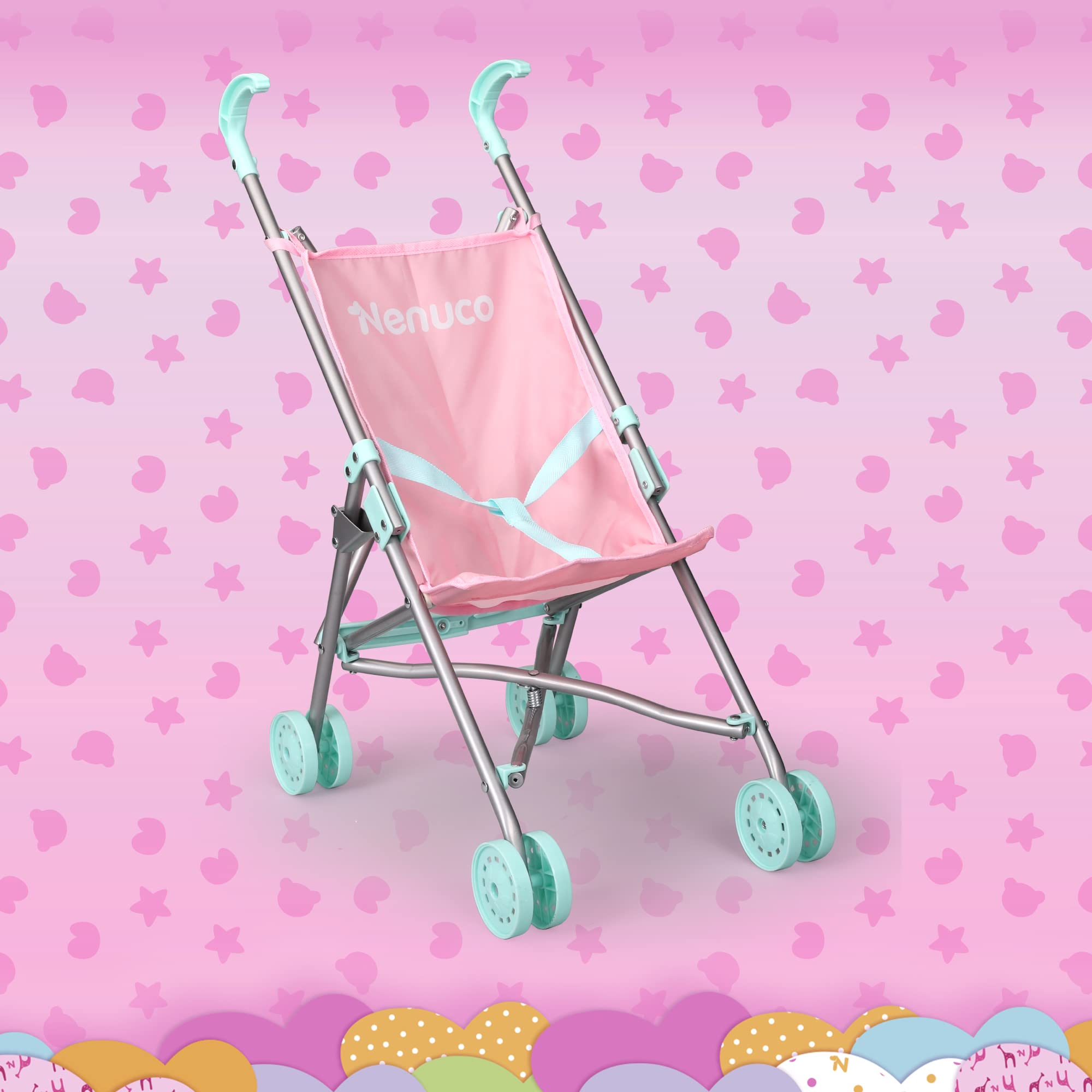 Nenuco - Passeggino, Passeggino Giocattolo Rosa e Blu Metallizzato, Pieghevole per Portare a spasso, Bambini e Bambine dai 3 Anni, Famosa (NFN31000)