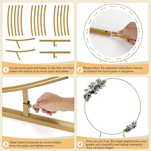 Miniatura 6 de Soporte de fondo redondo de 7.8 pies, arcos de boda para ceremonia, kit de marco de arco de globos circulares para fiestas, bodas, decoraciones de